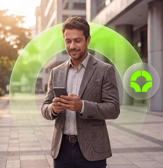 Vendedor usando o Sales Assistant no celular